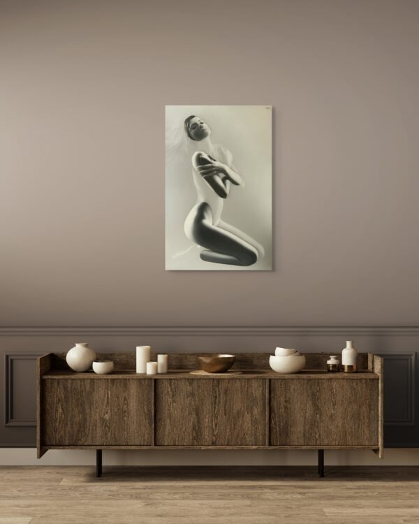 Luxury Nude Woman Black and White Painting – Modern Figurative Pop Art Wall Décor -1 piece