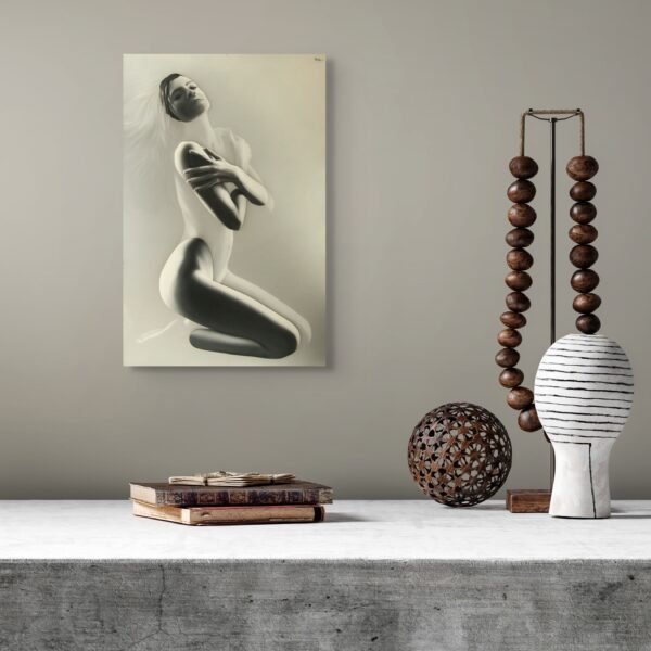 Luxury Nude Woman Black and White Painting – Modern Figurative Pop Art Wall Décor -1 piece
