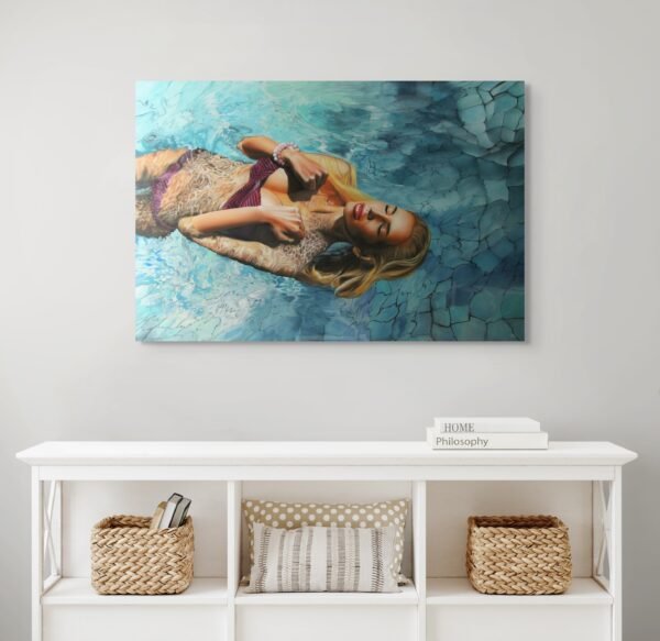Luxury Woman in Pool Painting – Modern Figurative Pop Art Wall Décor - Premium 1 piece