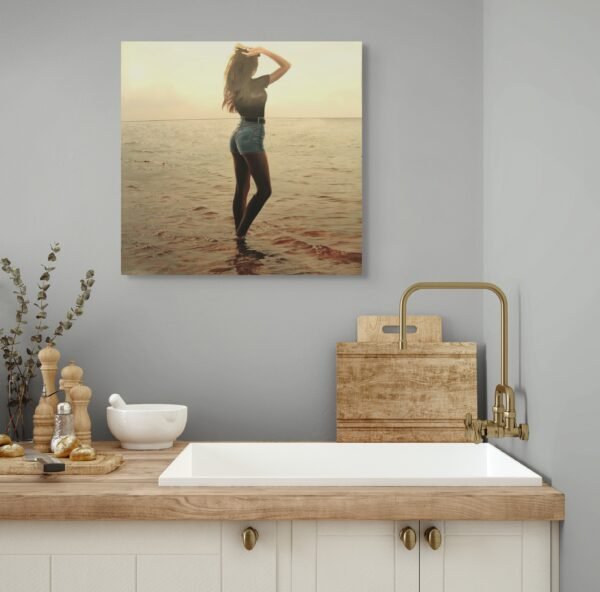 sabbia (1) Woman by the Sea Wall Art – Elegant Sunset Figure Painting - Premium 1 piece