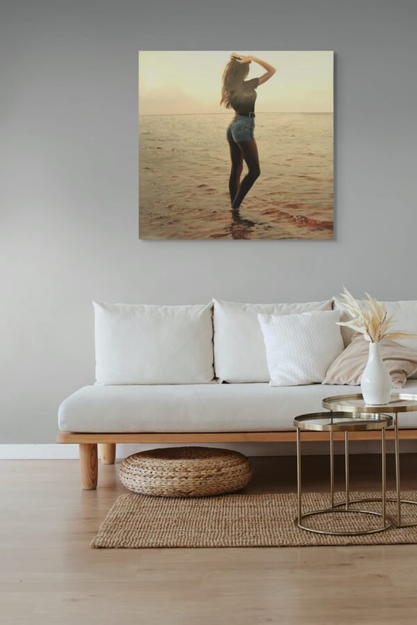 sabbia (2) Woman by the Sea Wall Art – Elegant Sunset Figure Painting - Premium 1 piece