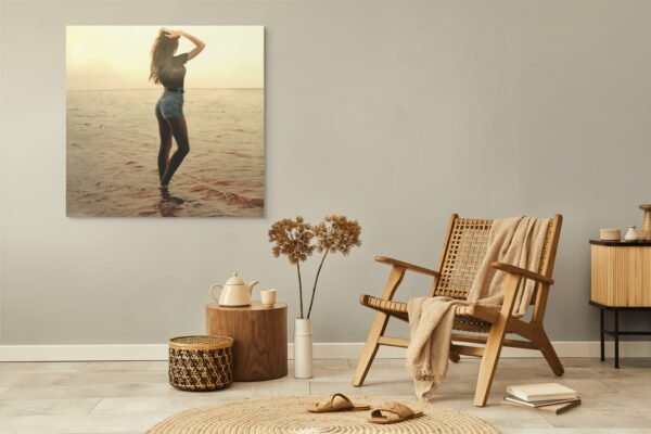 sabbia (3) Woman by the Sea Wall Art – Elegant Sunset Figure Painting - Premium 1 piece