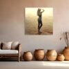 sabbia (4) Woman by the Sea Wall Art – Elegant Sunset Figure Painting - Premium 1 piece
