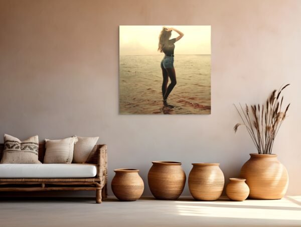 sabbia (4) Woman by the Sea Wall Art – Elegant Sunset Figure Painting - Premium 1 piece