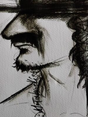 Man with curly hair painting by the italian artist Valentina Iacovelli