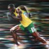 Sports wall art of a sprinter in action with a dynamic background in vibrant colors.