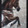 Horse paintings on canvas featuring a rearing horse with intricate details, painted on a textured silver background.
