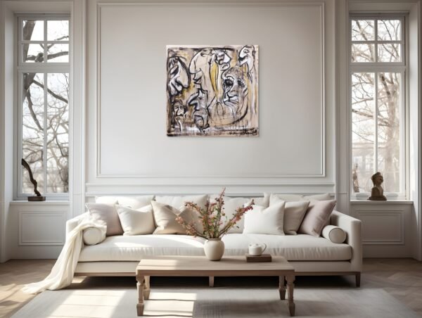 Abstract Multi Faces Painting – Contemporary Expressionist Art by Valentina Iacovelli - 1 piece