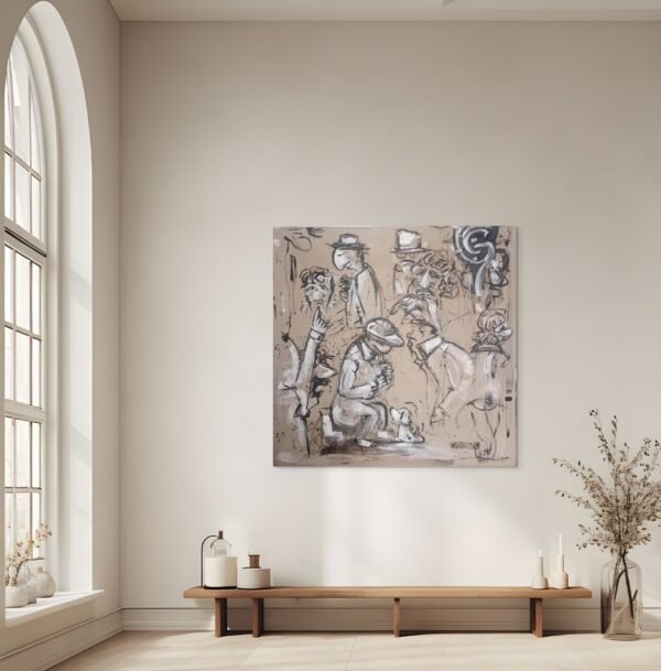 la_piazza Vintage Piazza Wall Art – Expressive Figurative Scene in Sepia Tones - Exclusive 1 piece