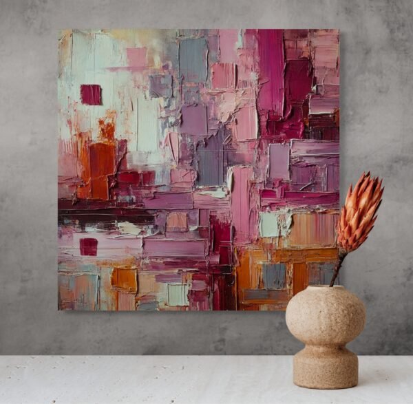Amazing Abstract Accent Wall Art – Textured Guaranteed Painting in Terracotta and Plum Tones - 42"
