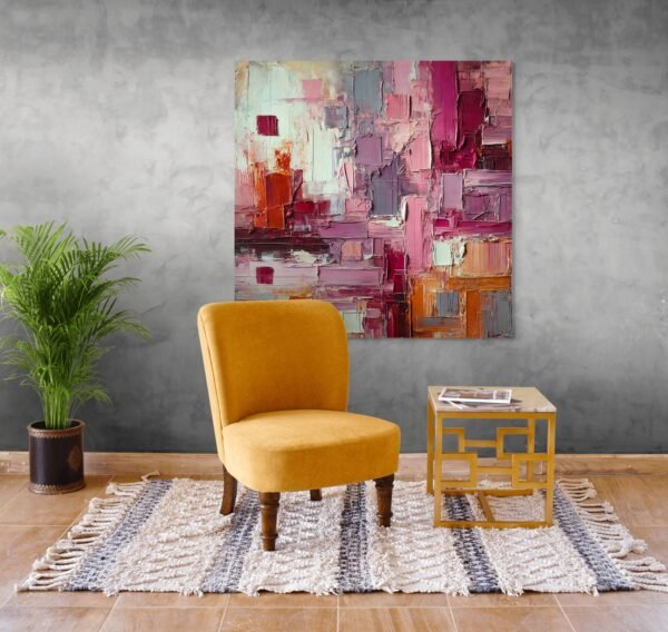 Amazing Abstract Accent Wall Art – Textured Guaranteed Painting in Terracotta and Plum Tones - 42"