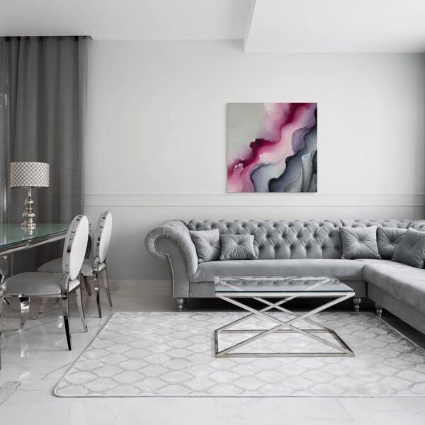 Pink and Gray Abstract Painting – Modern Fluid Art for Elegant Interiors