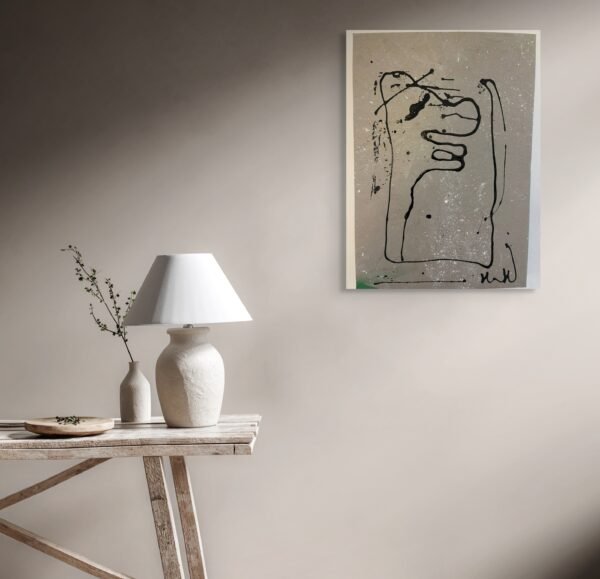 Abstract Ink Character Painting – Modern Minimal Expressionist Art by Valentina Iacovelli - 1 piece