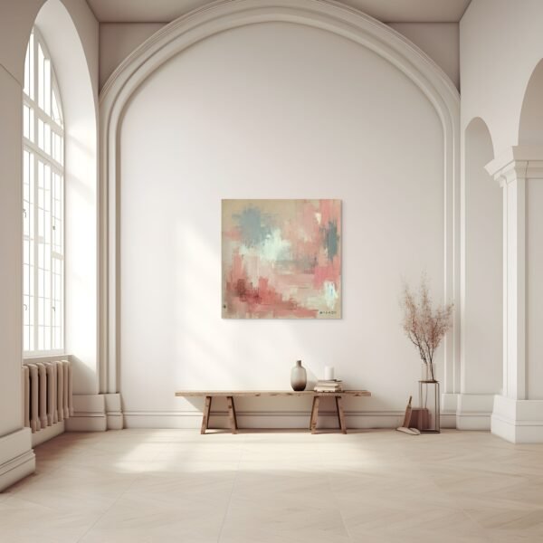 Blush and Grey Abstract Painting – Modern Wall Art with Soft Pastel Palette - 54 inches