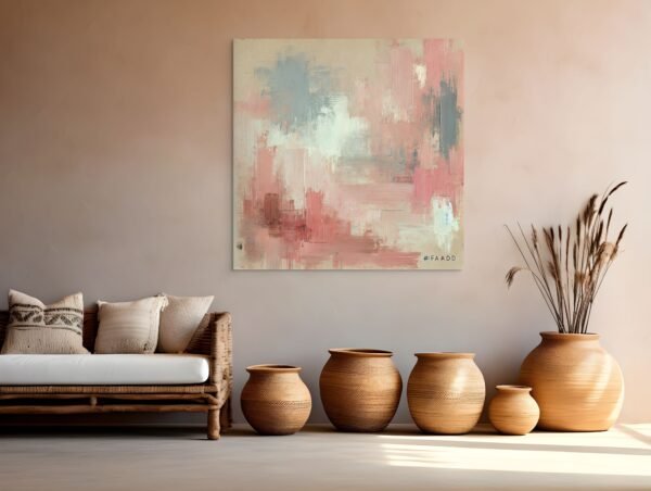 Blush and Grey Abstract Painting – Modern Wall Art with Soft Pastel Palette - 54 inches