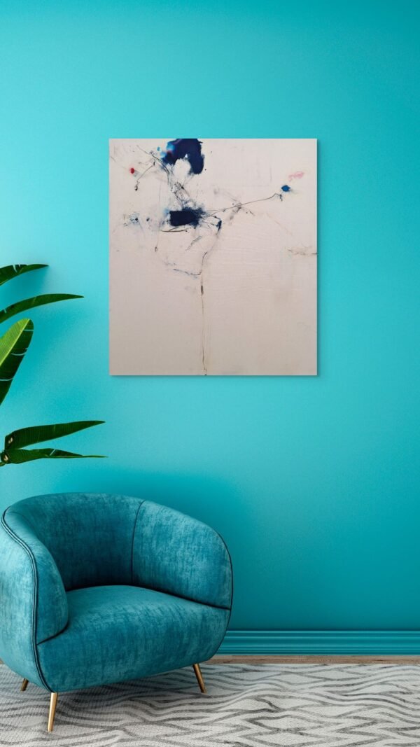 Contemporary Abstract Canvas – Minimal Line and Blue Accent Modern Art - Numero 196