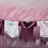 Pastel Laundry Wall Art – Pink Clothesline Minimalist Painting
