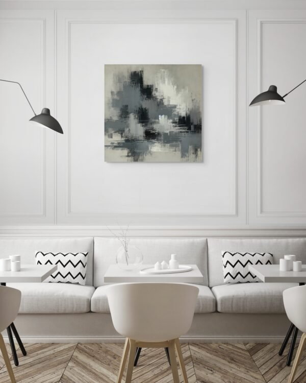 Charcoal Grey Abstract Painting - Modern Minimalist Wall Art for Contemporary Interiors - 54"x54"