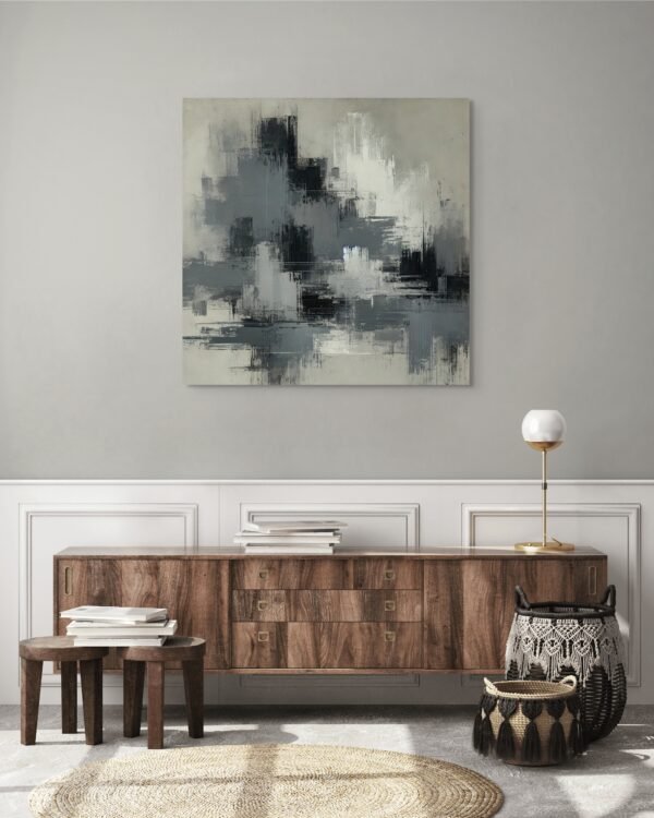 Charcoal Grey Abstract Painting - Modern Minimalist Wall Art for Contemporary Interiors - 54"x54"