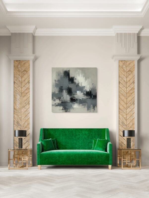 Charcoal Grey Abstract Painting - Modern Minimalist Wall Art for Contemporary Interiors - 54"x54"