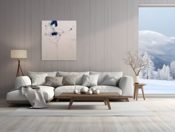 Contemporary Abstract Canvas – Minimal Line and Blue Accent Modern Art - Numero 196