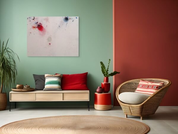 Large Modern Abstract Artwork – Red and Blue Accent Minimal Canvas - Numero 28