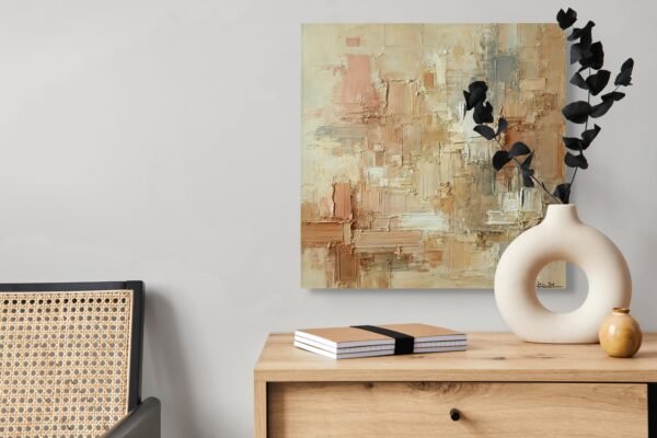 Warm Beige Abstract Painting – Modern Neutral Wall Art for Elegant Interiors - 55 inches