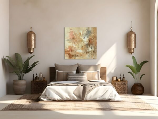 Warm Beige Abstract Painting – Modern Neutral Wall Art for Elegant Interiors - 55 inches