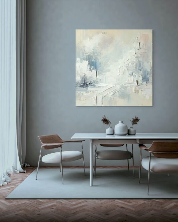 Pastel Blue Abstract Art - Luxury Neutral Elegance for Modern Interiors - 54 inches