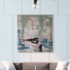 Large Abstract Sage and Aqua Wall Art - Modern Canvas Painting with Bold Black Accents - 150 cm Statement piece