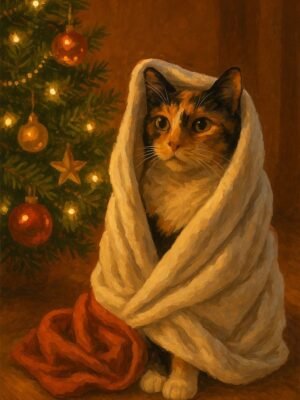 Custom Christmas pet portrait featuring a custom digital painting of a pet created as a unique holiday gift for pet lovers.