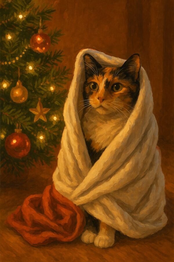 Custom Christmas pet portrait featuring a custom digital painting of a pet created as a unique holiday gift for pet lovers.