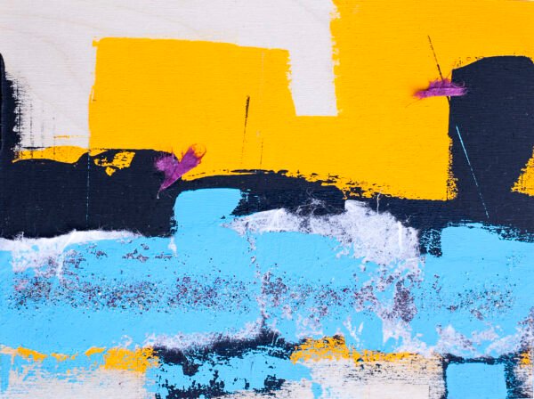 Colorful contemporary artwork by Claudia Liuzzi from the “La Scatola di Latta” collection, a modern abstract painting inspired by world travels featuring vibrant tones, layered textures, and expressive brushstrokes.