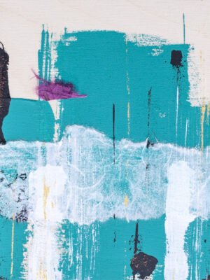 Turquoise and white contemporary artwork by Claudia Liuzzi from the “Scatola di Latta” collection, a modern abstract painting on canvas with layered textures and soft earthy tones.