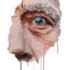 Surreal portrait of an old man in an emotional digital painting showing realistic eye detail, blending realism and surrealism in modern art style.