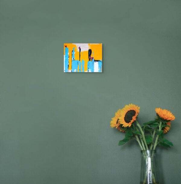 Yellow and Blue Contemporary Artwork – Modern Abstract Painting on birch by Claudia Liuzzi - 1 piece