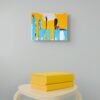 Yellow and Blue Contemporary Artwork – Modern Abstract Painting on birch by Claudia Liuzzi - 1 piece