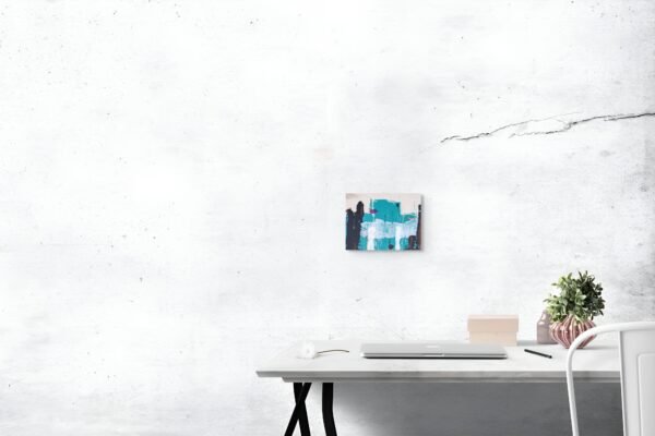 penelope Turquoise and White Contemporary Artwork – Modern Abstract Painting on Birch