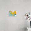 Yellow and Blue Contemporary Artwork – Modern Abstract Painting on birch by Claudia Liuzzi - 1 piece