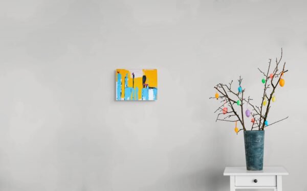 Yellow and Blue Contemporary Artwork – Modern Abstract Painting on birch by Claudia Liuzzi - 1 piece