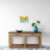 Yellow and Blue Contemporary Artwork – Modern Abstract Painting on birch by Claudia Liuzzi - 1 piece