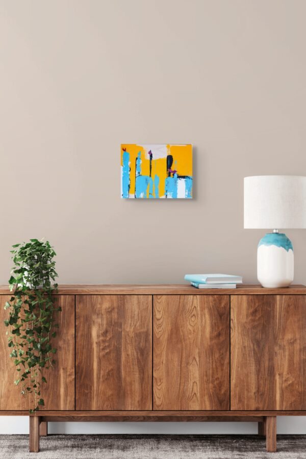 Yellow and Blue Contemporary Artwork – Modern Abstract Painting on birch by Claudia Liuzzi - 1 piece