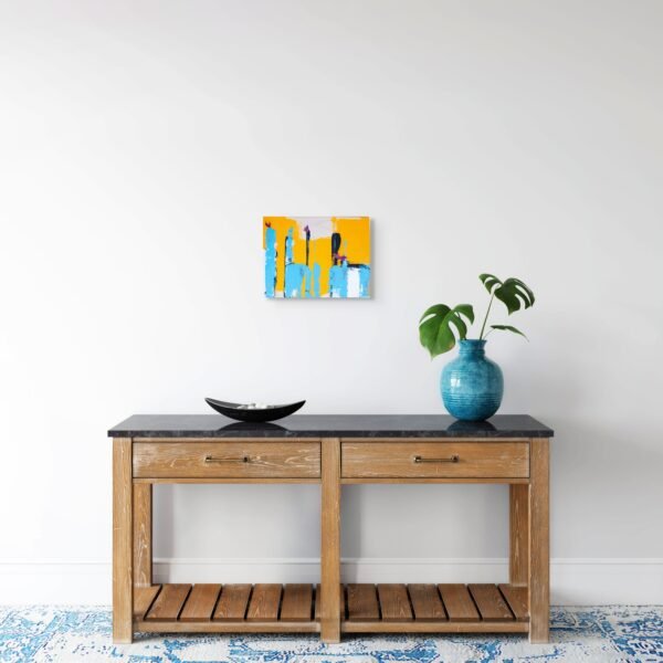 Yellow and Blue Contemporary Artwork – Modern Abstract Painting on birch by Claudia Liuzzi - 1 piece