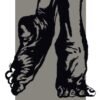Urban graffiti style art - feet illustration in black ink on a grey background, contemporary wall art in a 25x20 inch format