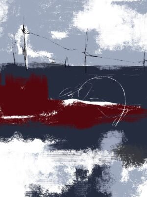 Abstract navy and burgundy wall art