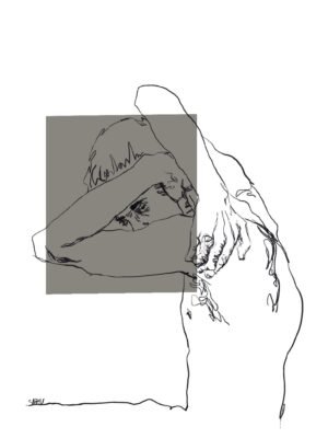 Abstract Graffiti Line Figure Art in Urban Contemporary style on a 20x25 inch canvas, featuring expressive minimalist linework and a modern square background shape