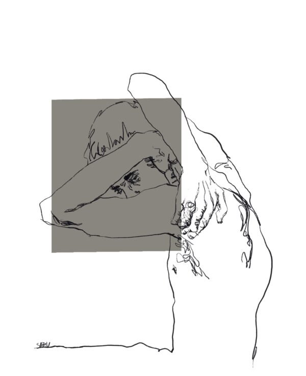 Abstract Graffiti Line Figure Art in Urban Contemporary style on a 20x25 inch canvas, featuring expressive minimalist linework and a modern square background shape