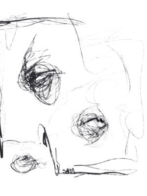 Abstract ink scribble art with black minimalist lines on white paper, modern abstract wall art for contemporary interiors.