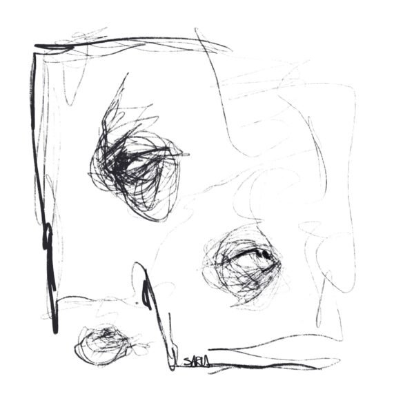 Abstract ink scribble art with black minimalist lines on white paper, modern abstract wall art for contemporary interiors.