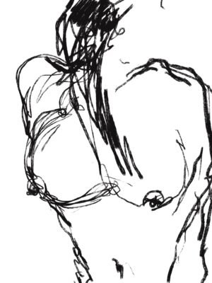 A minimalist and expressive abstract nude line art wall art created with bold black ink strokes, offering a modern and contemporary accent for any interior.